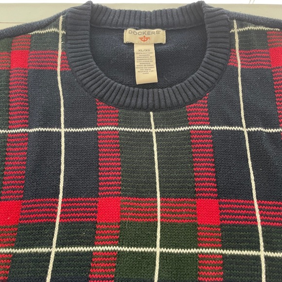 DOCKERS Mens Crew Neck Jumper Sweater XL Plaid Blue Red Green Classic Timeless - Picture 8 of 10